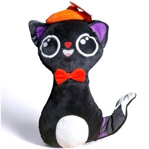 Thrills & Chills Black Cat Plush Dog Toy Orange Witch Hat Red Bow Tie